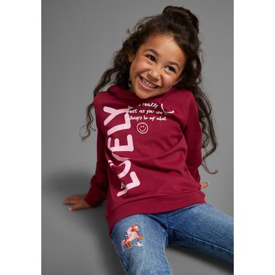Langarmshirt KIDSWORLD "LOVELY - Print", Mädchen, Gr. 92/98, lila (beere), Interlock, Obermaterial: 100% Baumwolle, bedruckt, Basic Po-bedeckend, angesetztes Bündchen, Shirts Langarmshirt, in längerer Form