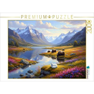 CALVENDO Puzzle Himalaya Gebirge mit Yak und Fuchs | 2000 Teile Lege-Größe 90x67cm Foto-Puzzle für glückliche Stunden