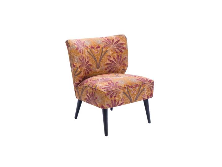 Fauteuil crapaud en tissu orange à motifs