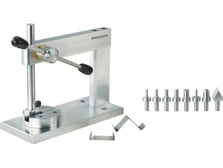 Proxxon Micro-Press MP 120 und 5 zylindrische Stempel\, dazu je 1 Halbkugelprofil