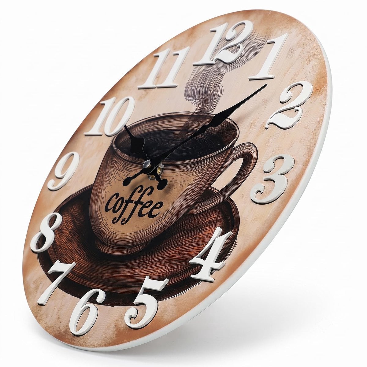 Merkloze Vintage Wandklok met Koffiemotief voor de Keuken, Analoog en Wandmontage