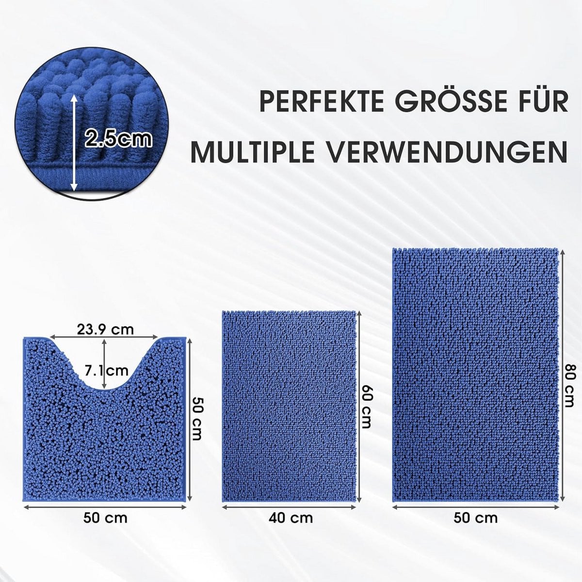 3-delige Antislip Badmatset Chenille - Zacht & Absorberend voor Badkamer en Toilet