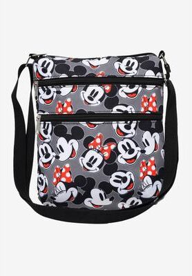 Women's Mickey & Minnie Mouse Faces Smiles Passport Bag Travel Crossbody Purse by Disney in Black