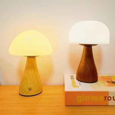Uplifted Finds Modern Nordic White Mushroom LED Desk Lamp Touch Dimmable USB Rechargeable Night Light brown