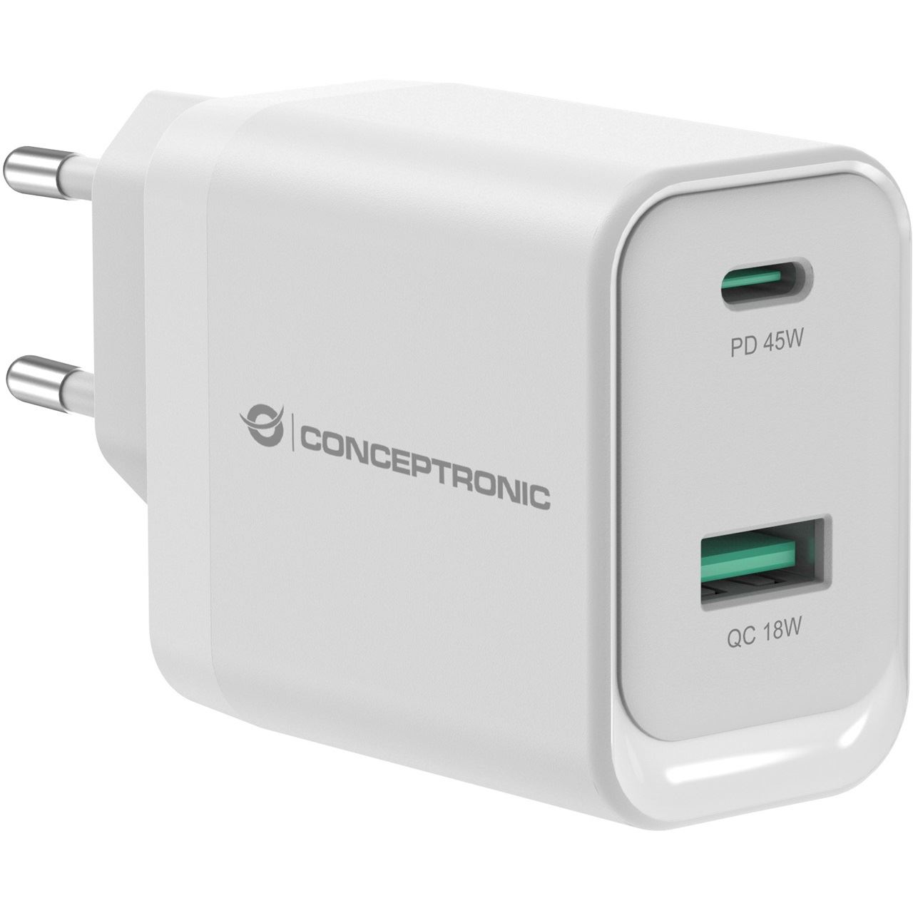 Conceptronic Ladegerät 2Port 45W,1xUSB-C,1xUSB-A weiß