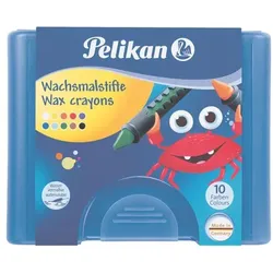 Pelikan Wachsmalstifte 10 Stk. inkl. Schaber (in Fischform) und Kunststoff-Etui