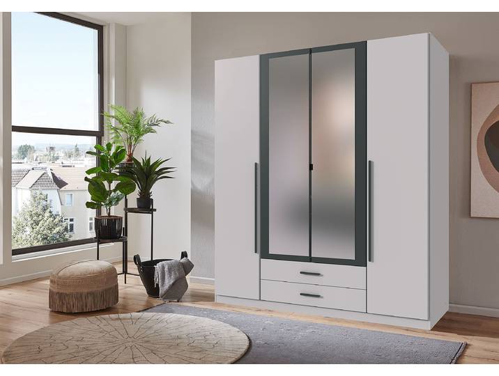 Drehtürenschrank Marburg 180cm Weiß/Weiß/Graphit