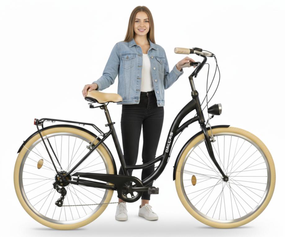 Dallas Bike Fahrrad - Citybike 26 Zoll - Shimano 7-Gang - Rahmen M 17" - Schwarz-Creme