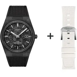 Tissot PRX 80 Herrenuhr CARBON T137.907.97.201.00 Set mit weißen Silikonband
