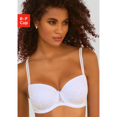 Balconette-BH LASCANA, Damen, Gr. 90, Cup F, weiß, Microtouch, Obermaterial: 82% Polyamid, 18% Elasthan, figurbetont, BHs BH Spitzen-BH Bügel-BH Schalen-BH T-Shirt-BH Balconette-BH, aus feiner, blumiger Spitze, Dessous