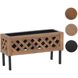 Pflanzkasten HWC-P86, Blumen-/Pflanzkübel Blumenkasten, In-/Outdoor Akazie Holz FSC®-zertifiziert 35x64x24cm ~ hellbraun