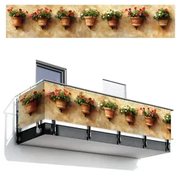 BALKON-SICHTSCHUTZ Blumentöpfe - Wand - Vintage Deko XXL 500x100 cm