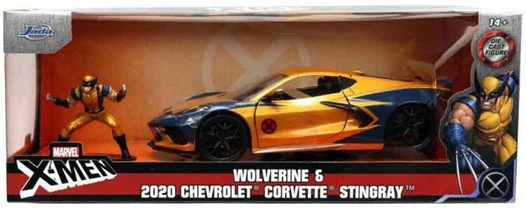 Miniature 1:24 Marvel Chevrolet Corvette Wolverine figure bi-color 2020 - Jada Toys