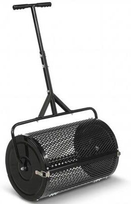 Costway 24 Inch Compost Spreader Peat Moss Spreader Roller with Height-Adjustable T-Shaped Handle-Black