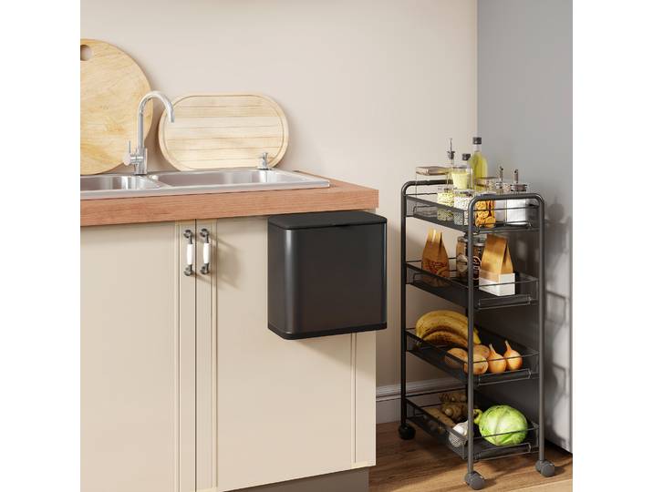 HOMCOM Poubelle 8L Acier Inox Noir Suspendue ou sur Pied