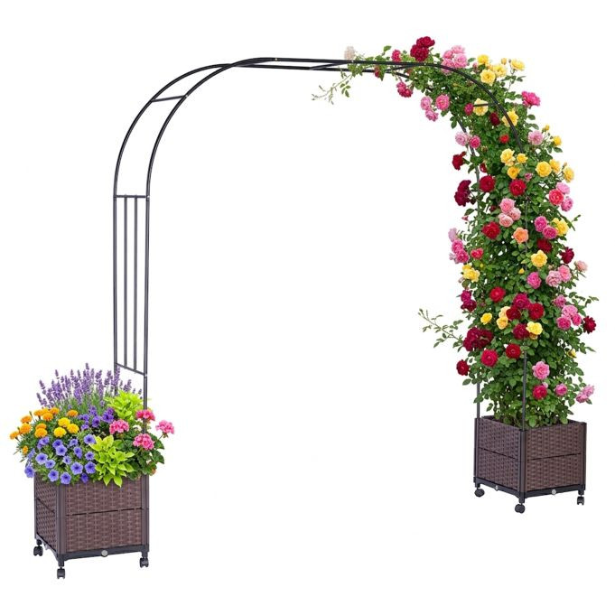 Relaxdays Rozenboog met 2 plantenbakken, zwart/bruin
