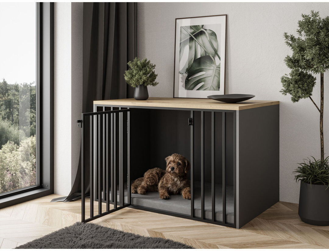 Rio Pet Furniture Style Crate with 1 Door graphite grey / artisan oak 110x70x70 cm