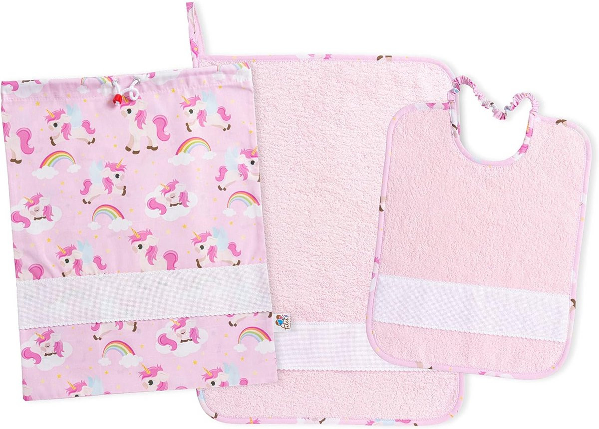3-delige Kleuterschoolset met Borduur Atelier inclusief Slabbetje, Handdoek en Tas