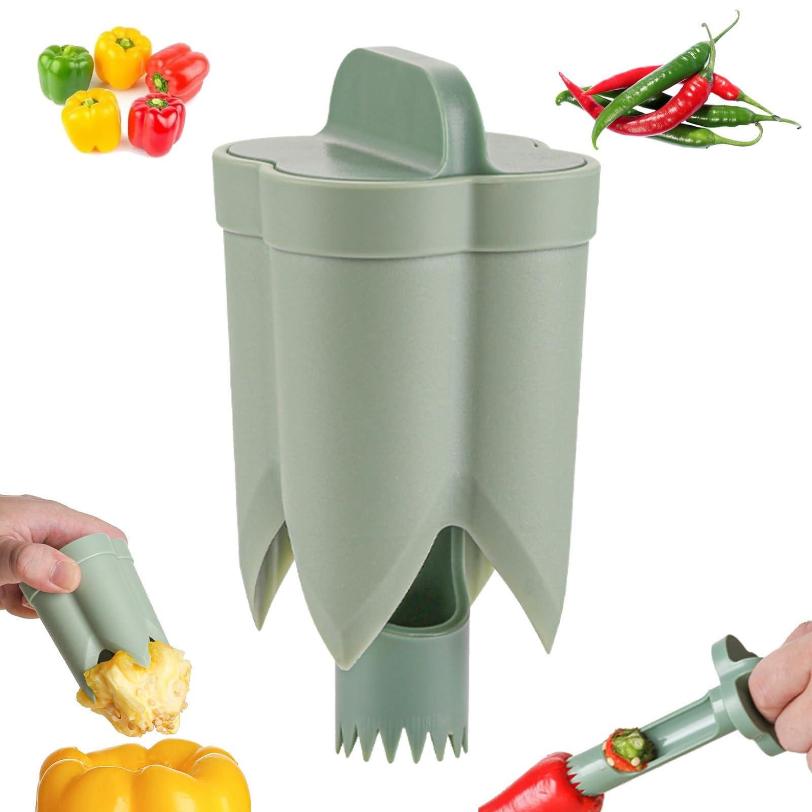 Solidchoice 2-in-1 multifunctionele paprika ontpitters en snijder - Groen