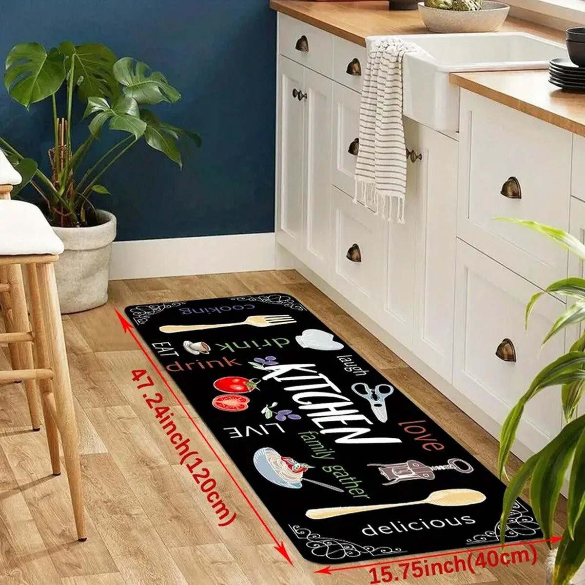 PolkaHome Modern Antislip Vloertapijt van Polyester, Breedte: 40 cm, Lengte: 120 cm