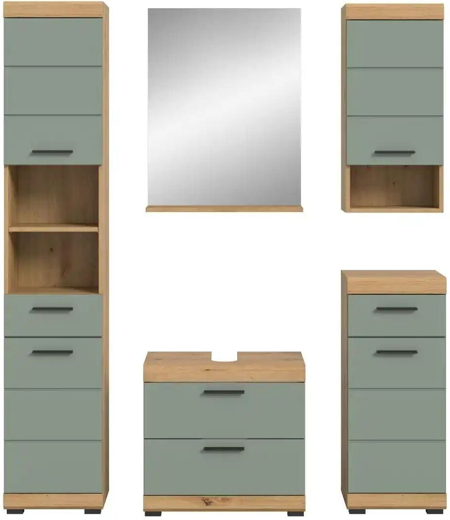 Höffner Badmöbel-Set SCHLOONSEE  5 teilig  bestehend aus: Hochschrank  WBU  Spiegel