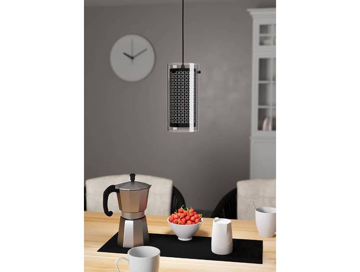Suspension Pinto Textil - Type A Ø 12cm Noir Tissu mélangé E27