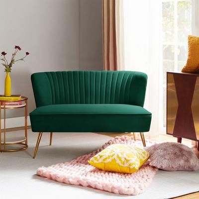 HULALA HOME Monica Modern Velvet Curved Tufted Back Loveseat with Metal Tapered Legs