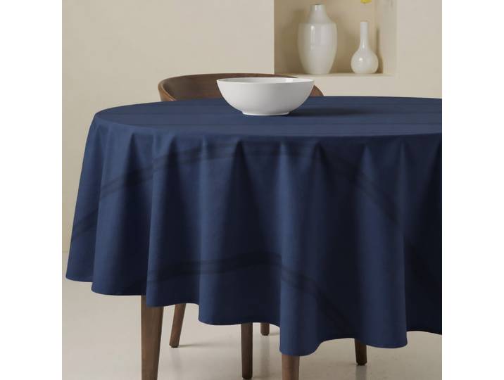 Nappe ronde anti-taches 100% coton bleu marine 190x190 cm