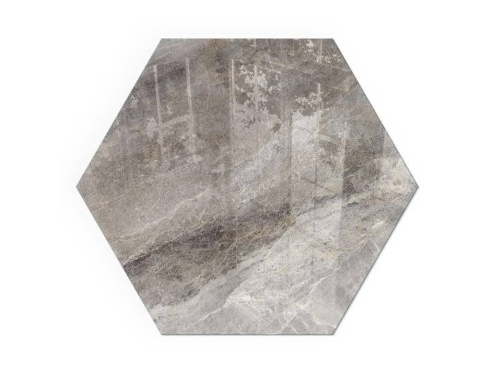 Tulup Kaminbodenplatte h40 cm - Natursteinmuster, Grau, Glas, Sechseckig, 40x40x0.4 cm, Elektrogeräte, Heizgeräte, Elektrokamine