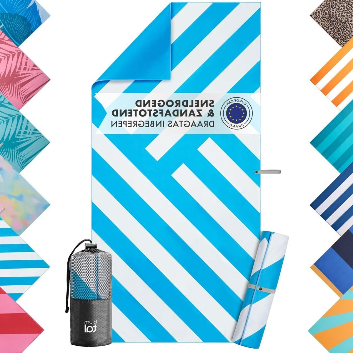 Strandlaken Microvezel XXL Handdoek Turquoise Zigzag - 180 x 90 cm