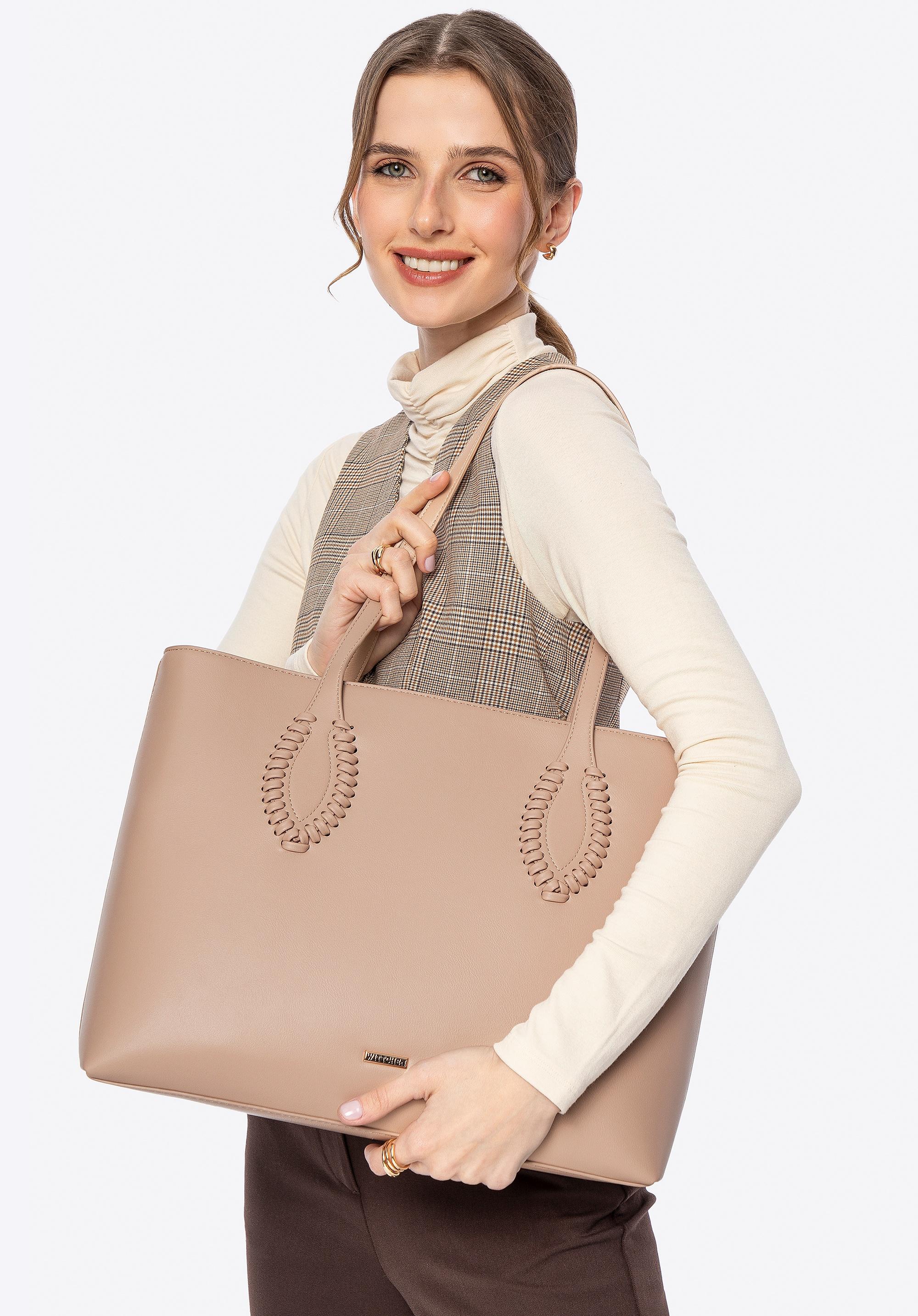 Wittchen Dames eco-leren shopper met geweven accenten, beige