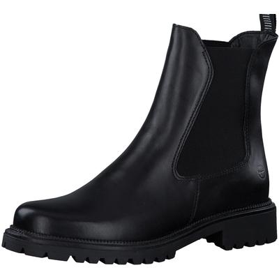Chelseaboots TAMARIS, Damen, Gr. 37, Textil, schwarz, Leder, schimmernd, unifarben, Basic, Schuhe Chelseaboots, Blockabsatz, Schlupfboots mit beidseitigen Stretcheinsätzen, Topseller