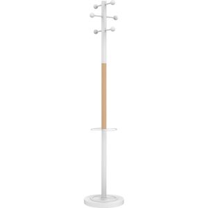 Unilux Garderobenständer Access, weiß / buche, mit 6 Haken, aus Metall, 175 x 34cm