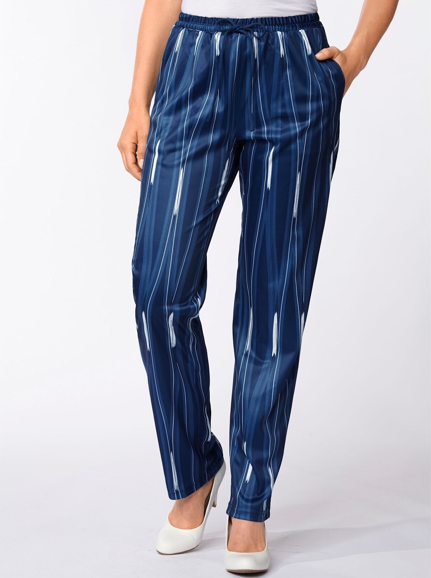 Jerseyhose CLASSIC BASICS, Damen, Gr. 19, Kurzgrössen, blau (marine, gewellt), 100% Polyester, gemustert, lang, Hosen Jerseyhose marine, gewellt 19, Kurzgrössen