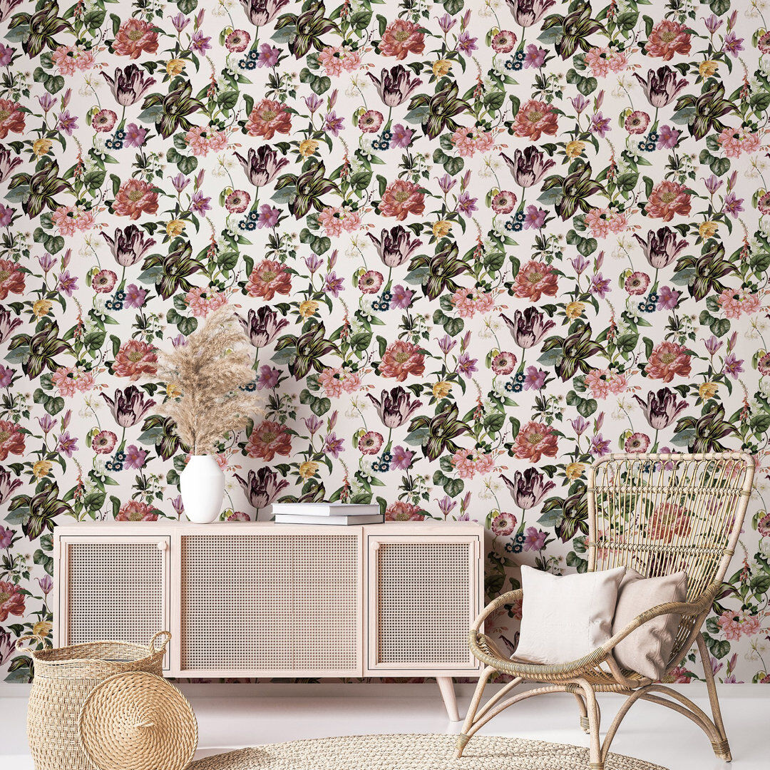 Marlow Home Co. Amogh Collection Floral Rhapsody 10.05m x 53cm Wallpaper Roll White