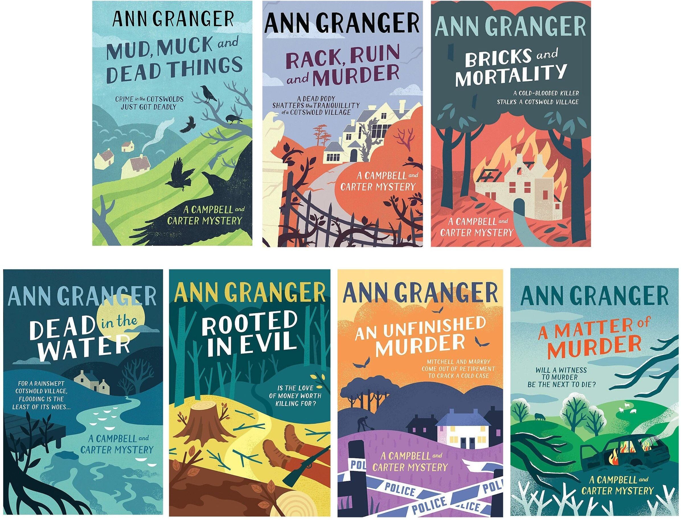 Headline Ann Granger Campbell and Carter Mystery 7 Books Collection - Mud Muck and Death Things, Bricks and Mortality, Rack Ruin and Murder, Rooted in Evil