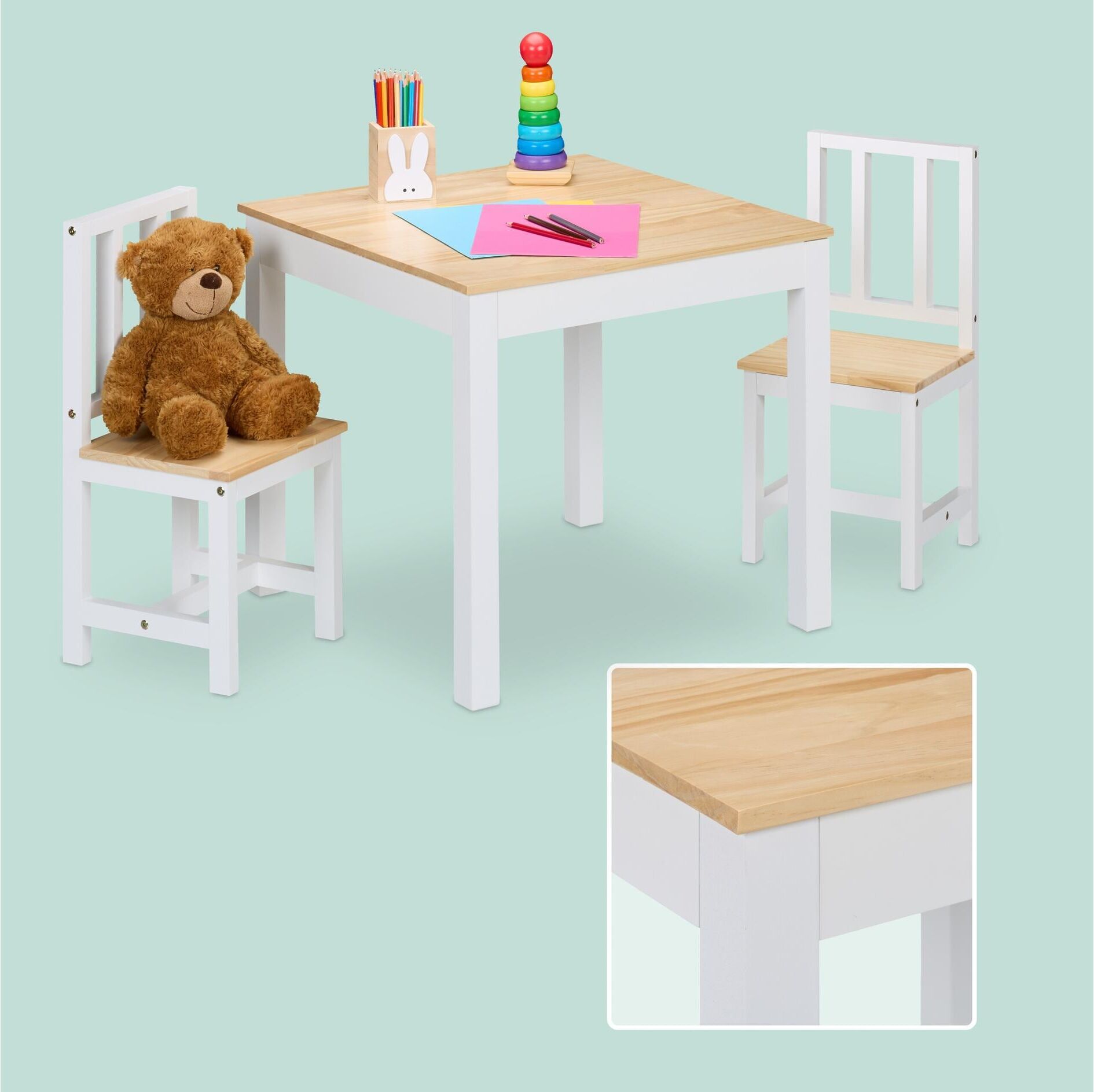 Kindersitzgruppe RELAXDAYS "3-teilig", Kinder, hellbraun, weiß, Sitzmöbel-Sets Kindersitzgruppe hellbraun, weiß Einheitsgröße