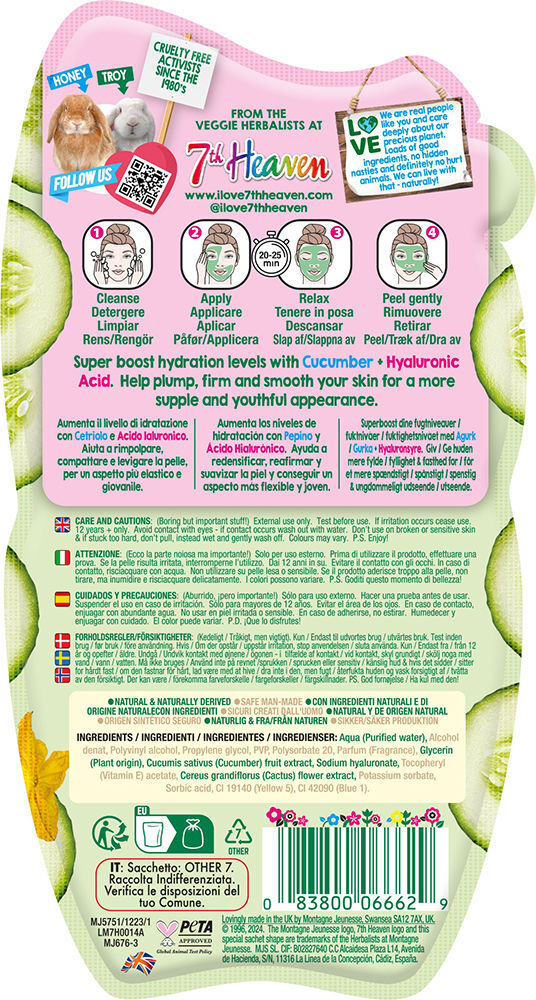 7th Heaven PEEL-OFF Plump E Firme pepino com ácido hialurônico 10 ml
