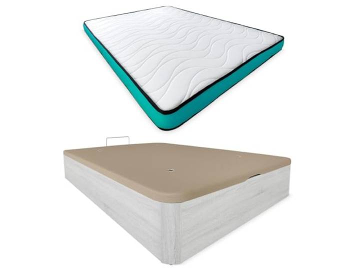 mattfy Viskoelastische Matratze Vega wendbar + klappbares Holzbett, großes Fassungsvermögen, 135 x 190 cm