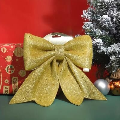 Uplift Treasures Sequined Christmas Bow Ornament For Tree And Holiday Decor golden 2 Pieces 11.81 In