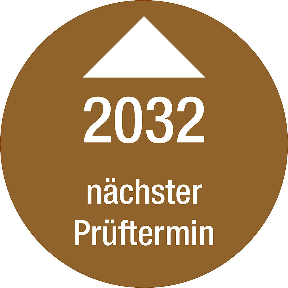 kaiserkraft Nächster Prüftermin, Jahreszahl, Dokumentenfolie, Ø 30 mm, VE 10 Stk, 2032, braun