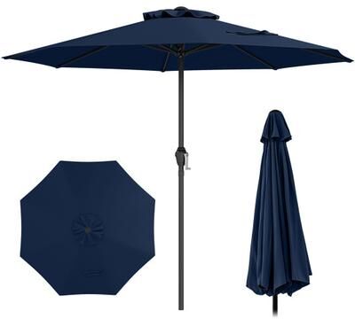 Costway Outdoor Heavy Duty Market Umbrella with Crank Handle and 8 Sturdy Ribs-Navy