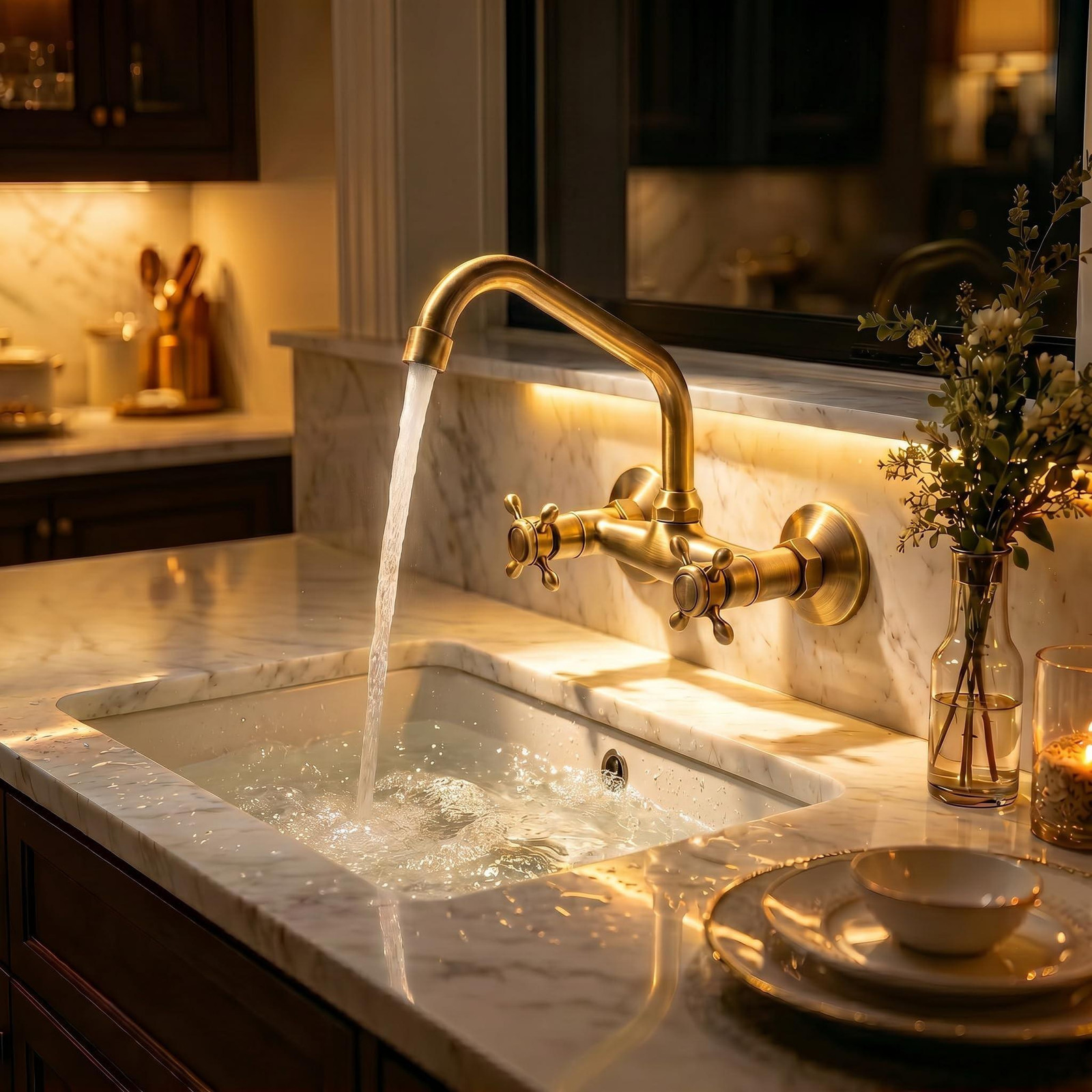 Vintage Waterkraan Wandmontage met Draaibare Spout in Antiek Brons voor Keuken en Badkamer