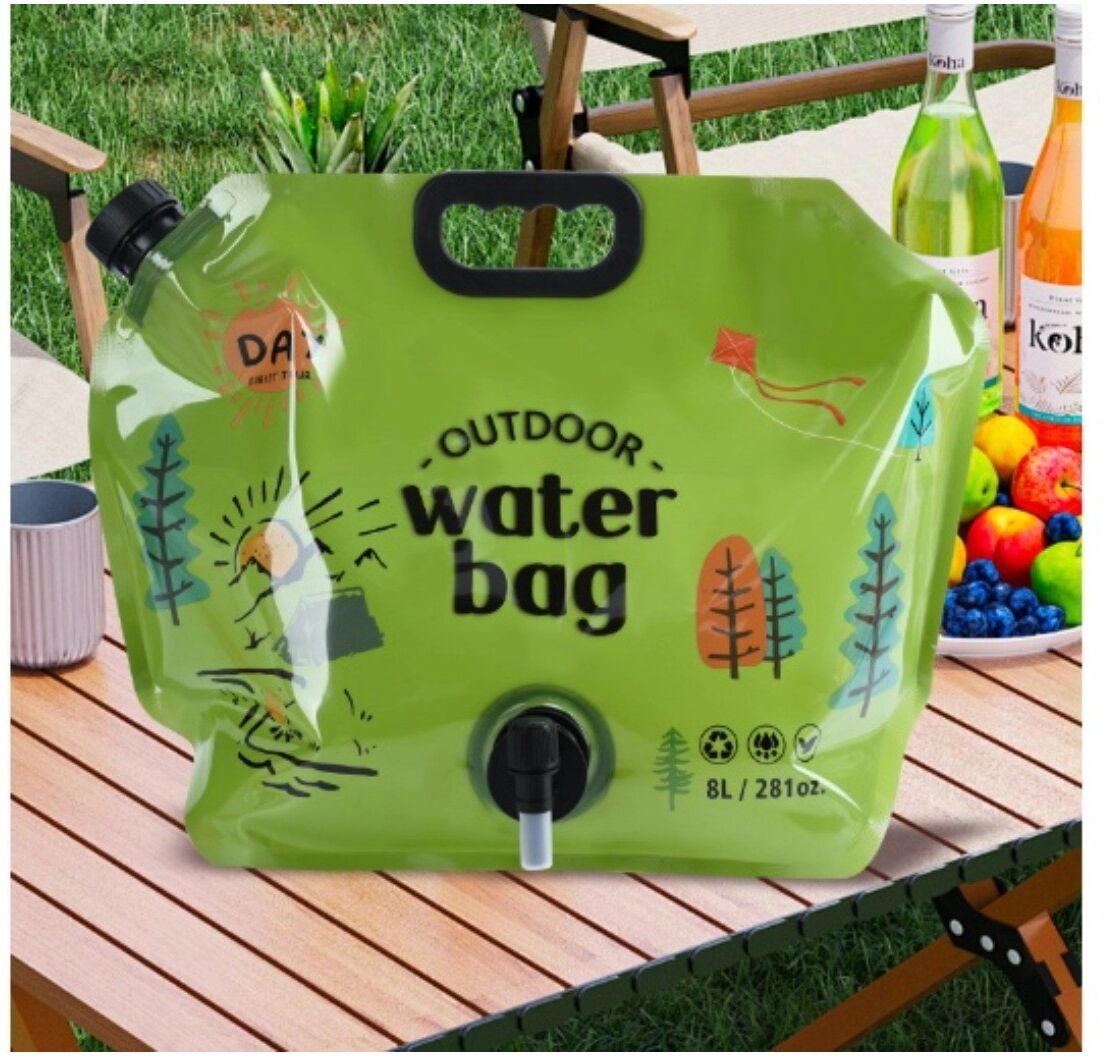 INF Faltbarer 8-l-Wasseraufbewahrungsbeutel für Outdoor, Camping und Reisen mit Wasserhahn aus PE Dunkelgrün