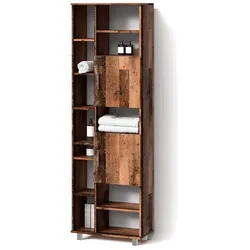 BADSCHRANK Eisak Eiche rustikal 60 x 190 cm mit Türen, und offenen Fächern