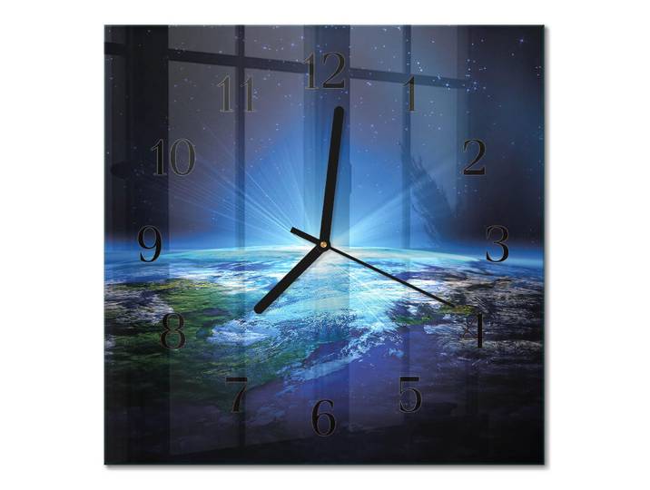Tulup Wanduhr 30x30 cm - Das Universum der Erde, Blau, Glas, Quadratisch, 30x30x0.4 cm, Dekoration, Uhren, Wanduhren