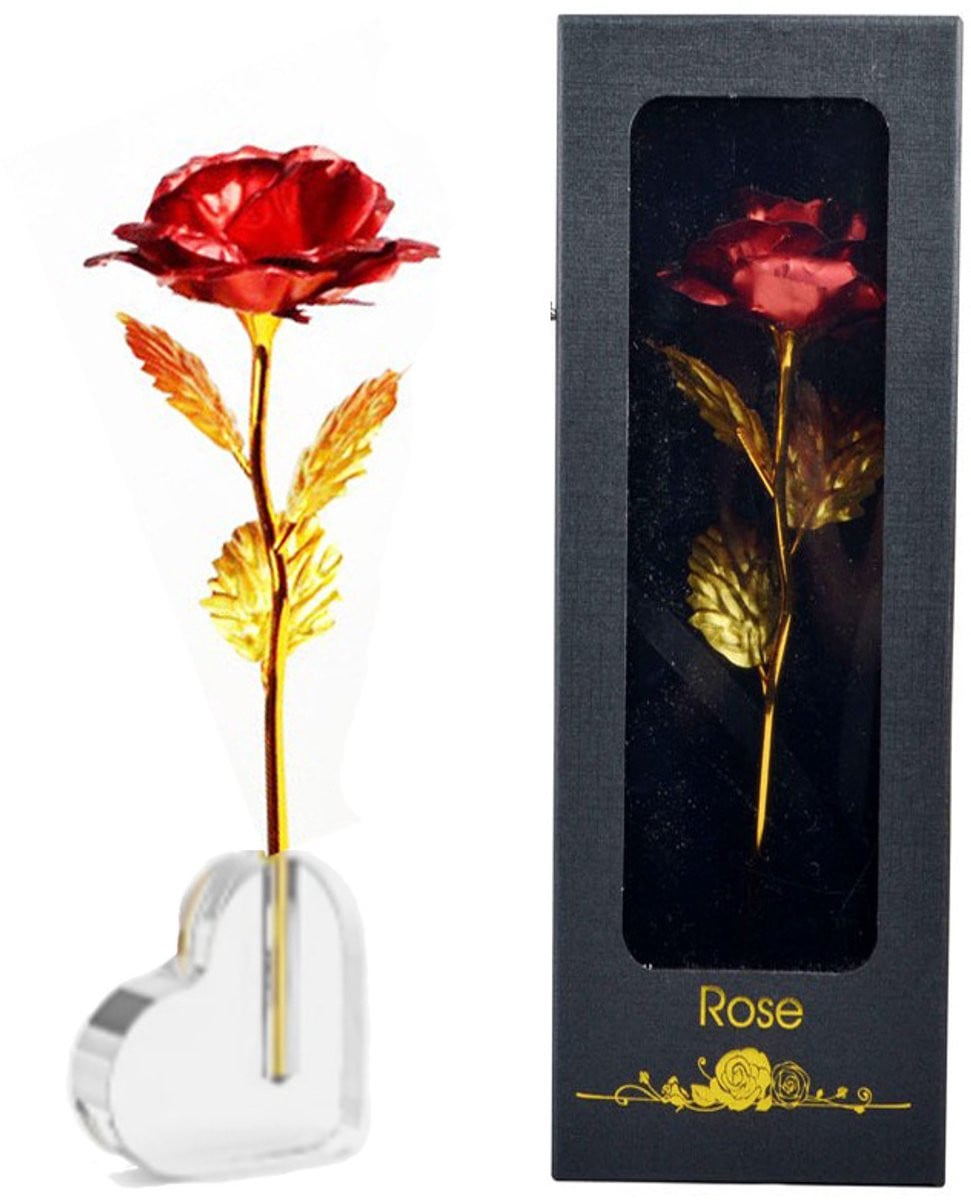 Gouden kunststof rozen met hartvormige basis