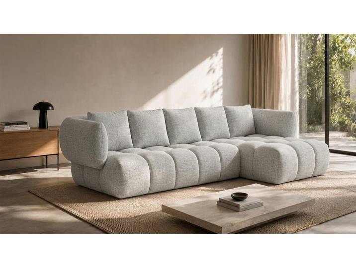 Kaiser Möbel Ecksofa L-Form, Chenillestoff Puente, Hellgrau, Rechts, SEVIO L