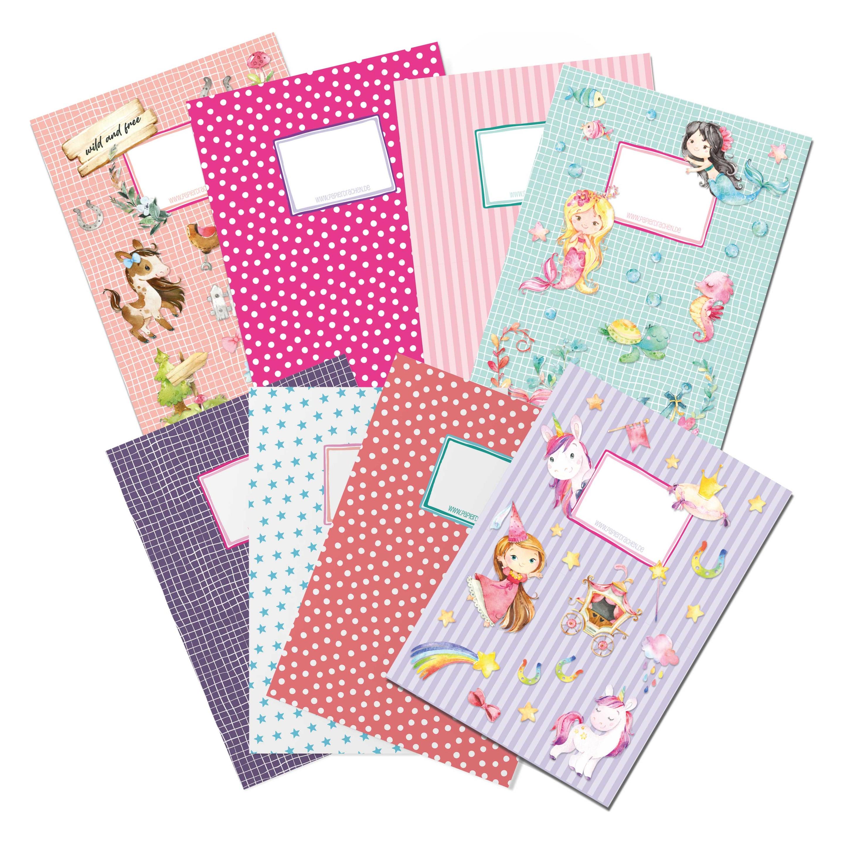 Papierdrachen 8er Set Heftumschläge - Unter Wasser + Einhorn - Set 4 (A4) (B270-011-004)
