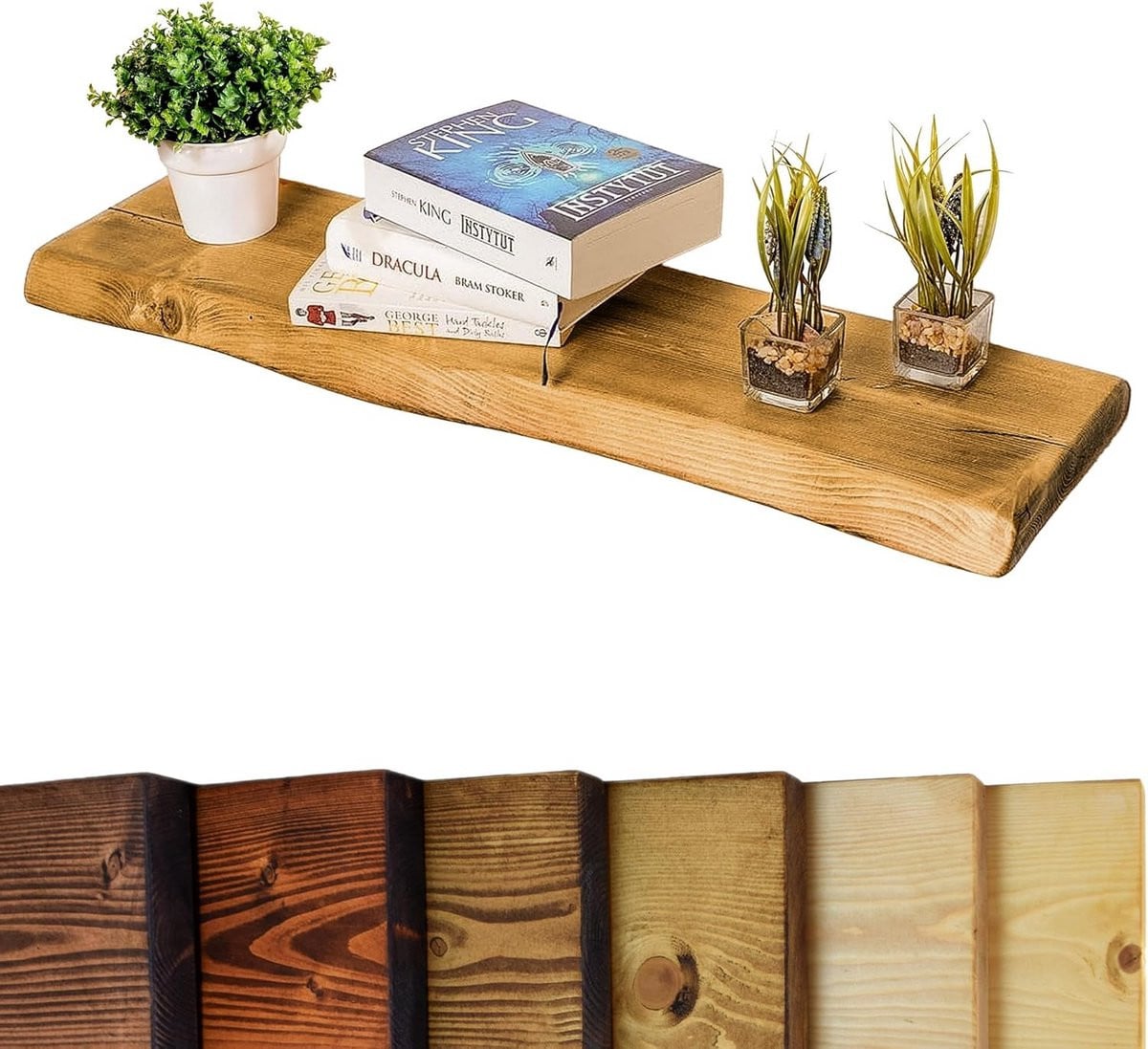 Rustieke Zwevende Plank van Massief Grenen met Live Rand - Donker Eiken Afwerking